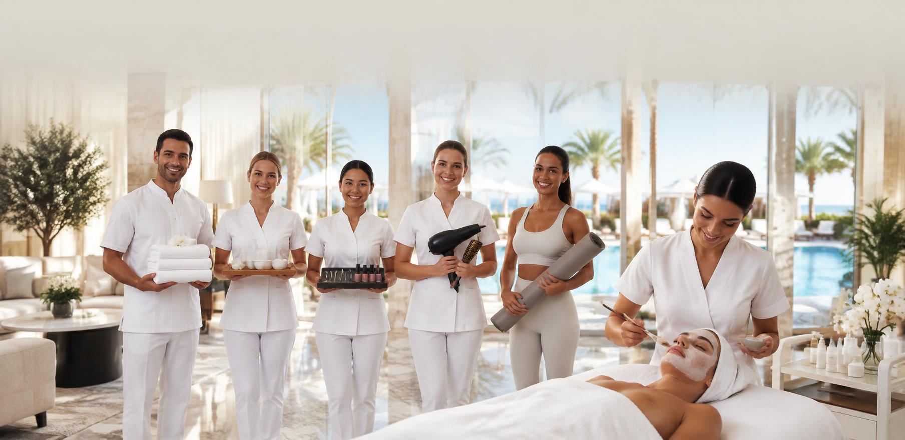 Luxe Spa Marketplace — traveling spa professional at a luxury resort at sunset